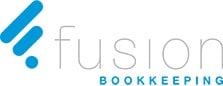 Fusion Bookkeeping logo, blue stylised F with thin grey 'fusion' and blue bold bookkeeping below. For Contact Fusion page.